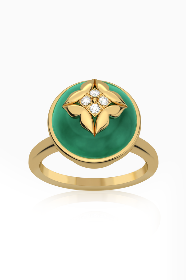 Stella Dome Diamond Ring with Green Aventurine