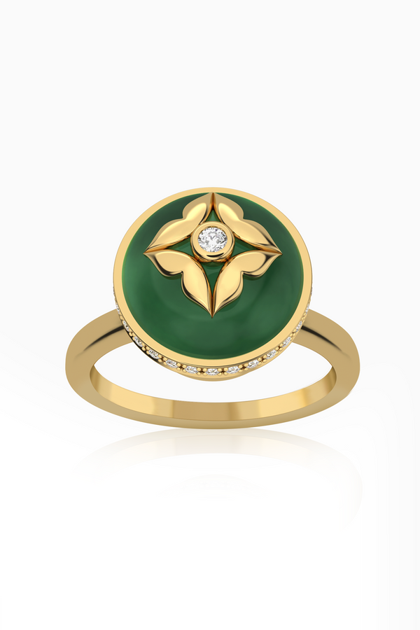 Stella Dome Diamond Ring with Green Aventurine