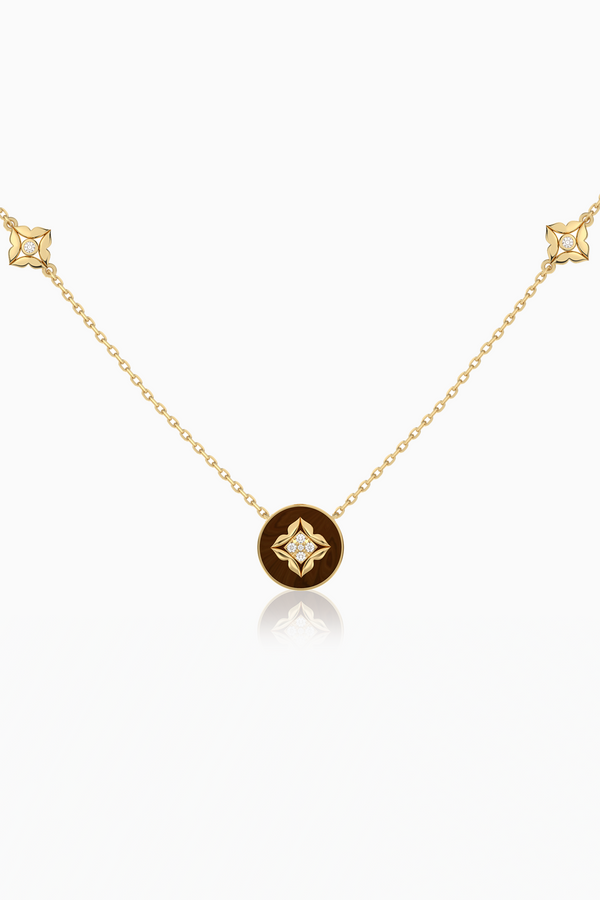 Stella Dome Diamond Necklace with Tiger Eye