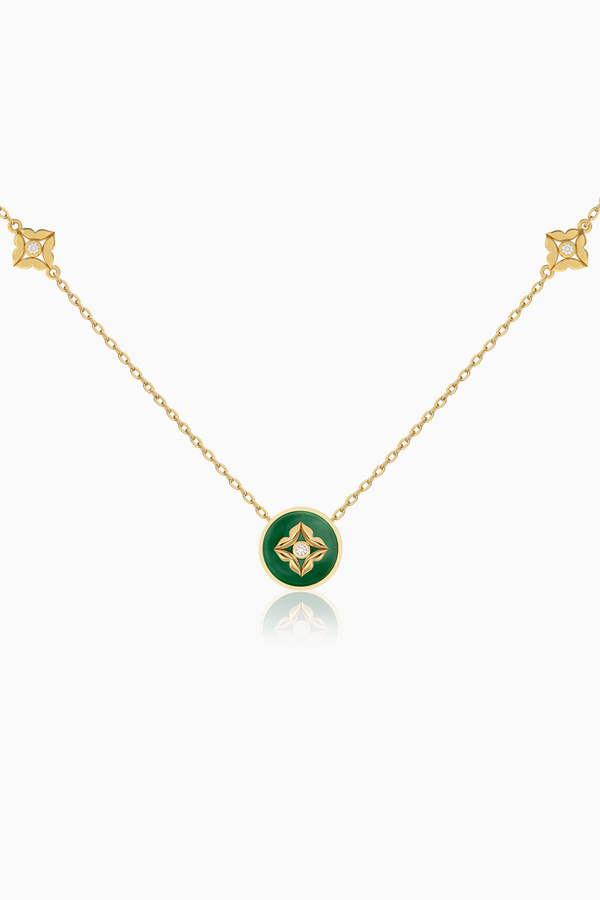 Stella Dome Diamond Drop Necklace with Green Aventurine