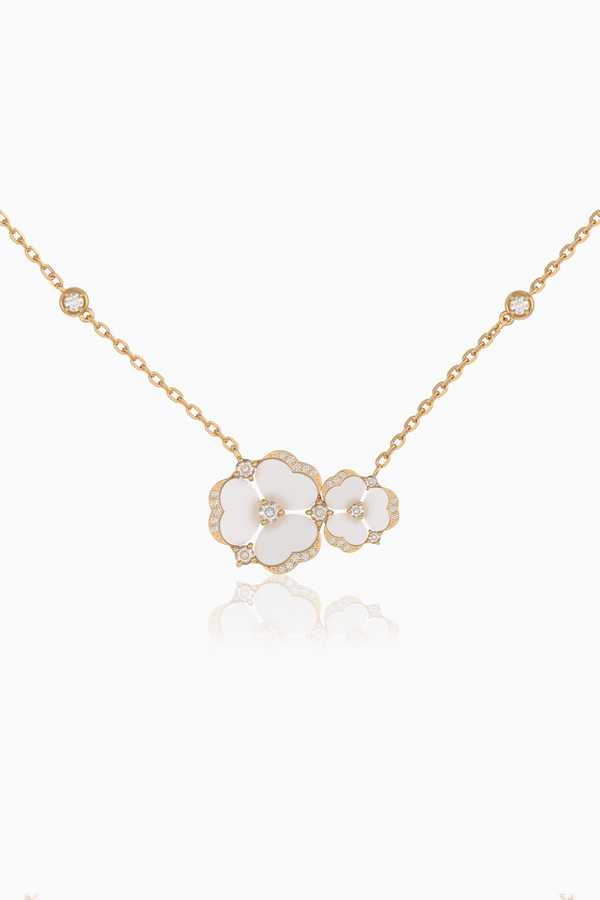 Hana Bloom Diamond Double Flower Necklace with Mother of Pearl