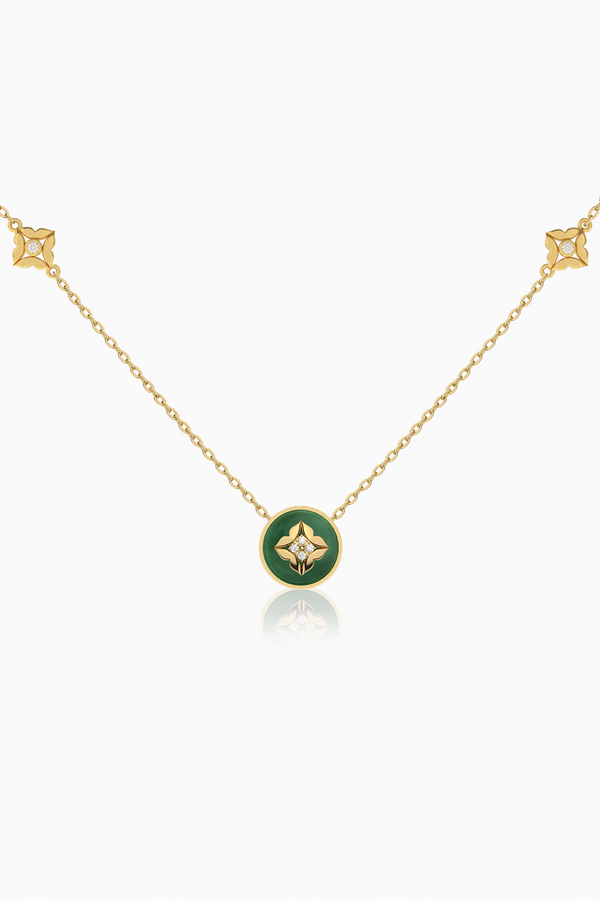 Stella Dome Diamond Drop Necklace with Green Aventurine