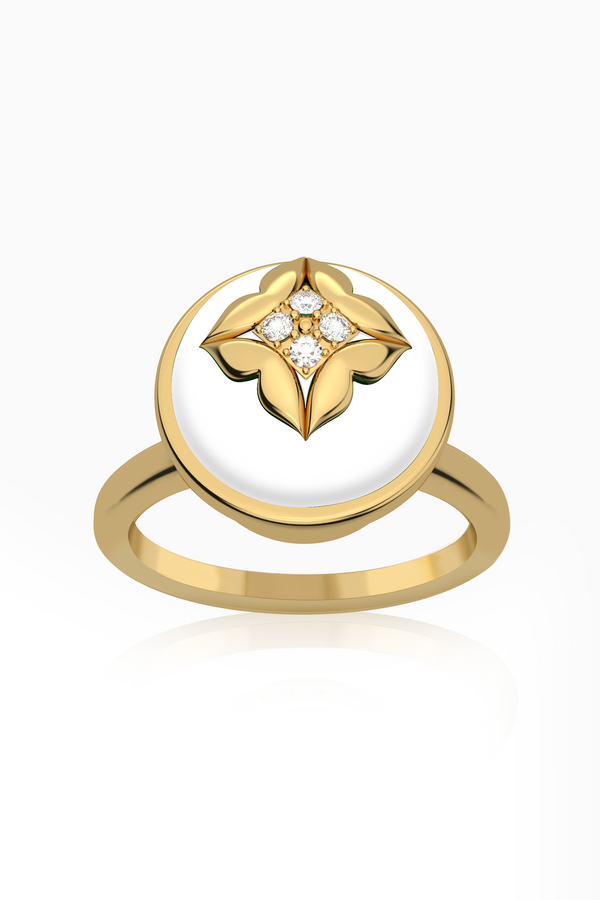 Stella Dome Diamond Ring with White Agate