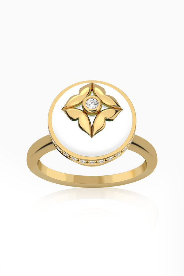Stella Dome Diamond Ring with White Agate