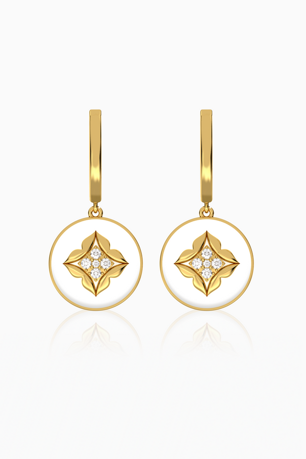 Stella Dome Diamond Drop Earring with White Agate