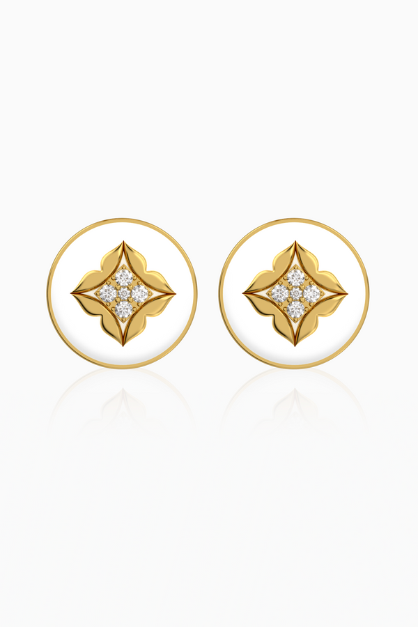 Stella Dome Diamond Stud Earrings with White Agate