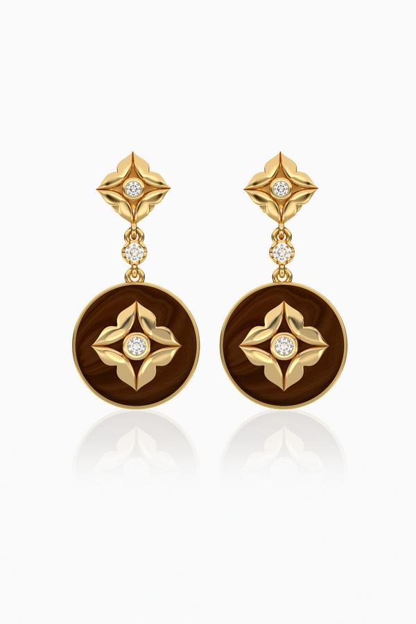 Stella Dome Diamond Drop Earring with Tiger Eye