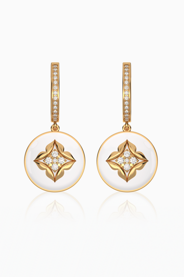 Stella Dome Diamond Drop Earrings with White Agate