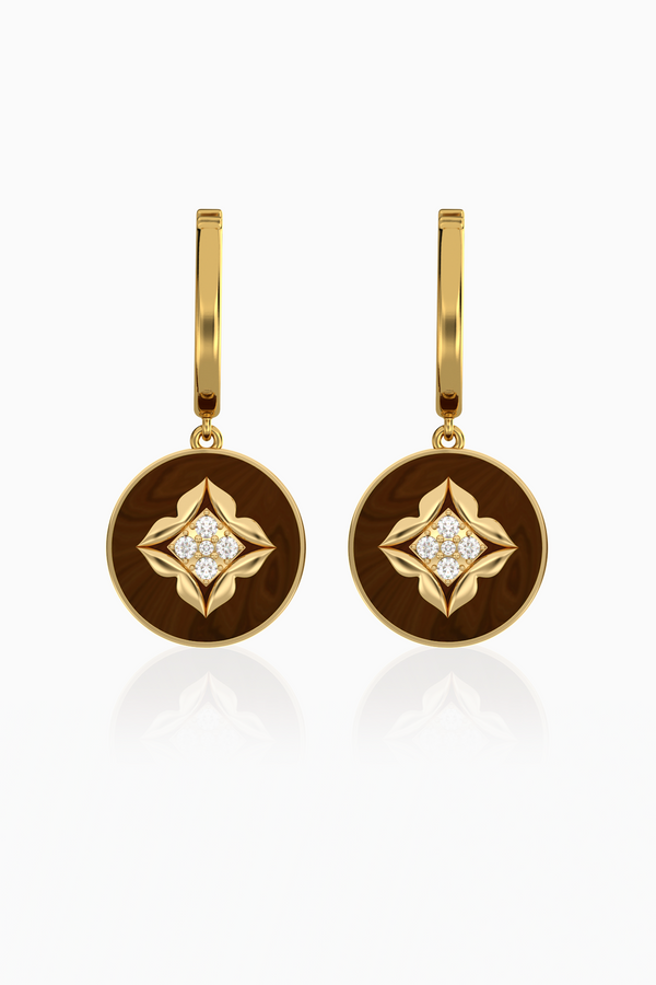 Stella Dome Diamond Huggie Drop Earrings with Tiger Eye