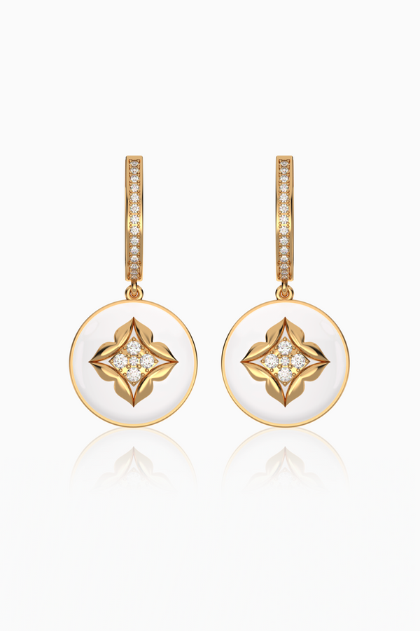 Stella Dome Diamond Drop Earrings with White Agate