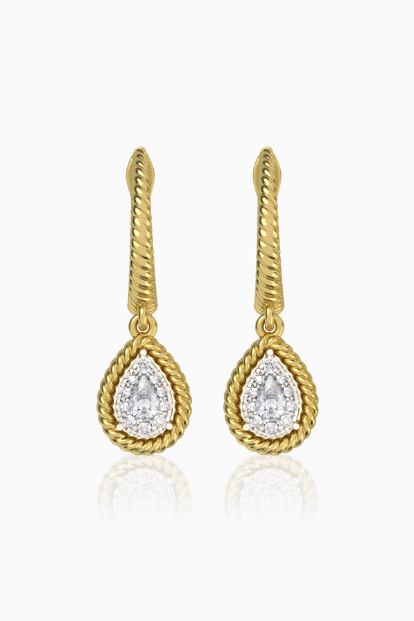 Maya Rope Pear Illusion Huggie Full Diamond Drop Earrings