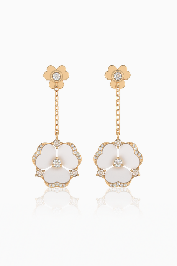 Hana Bloom Diamond Drop Earrings with Mother of Pearl