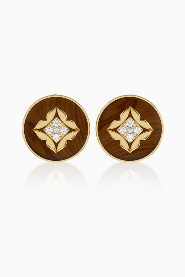 Stella Dome Diamond Stud Earrings with Tiger Eye