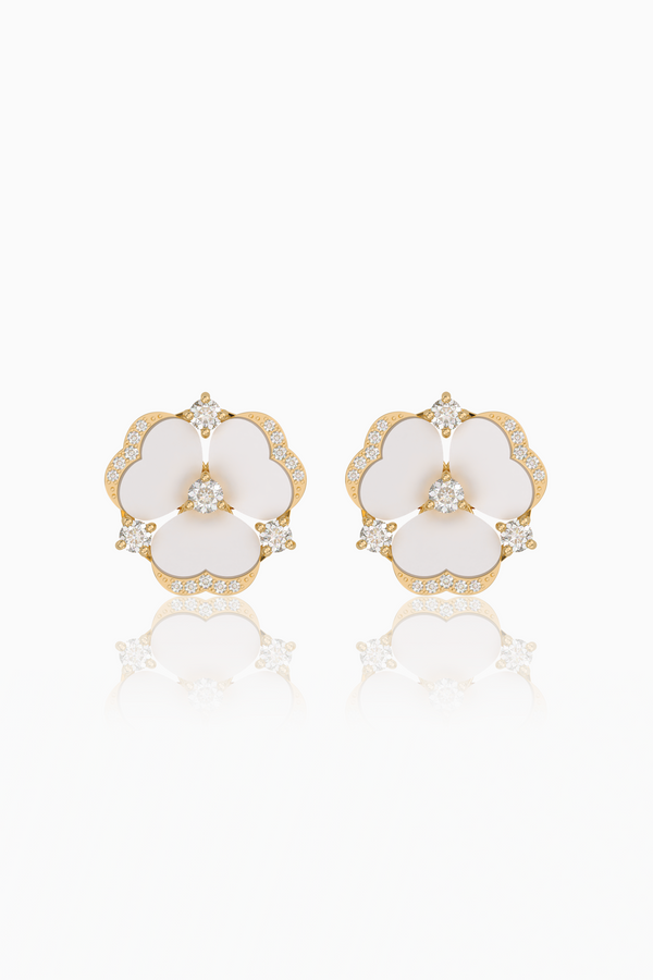 Hana Bloom Diamond Stud Earrings with Mother of Pearl