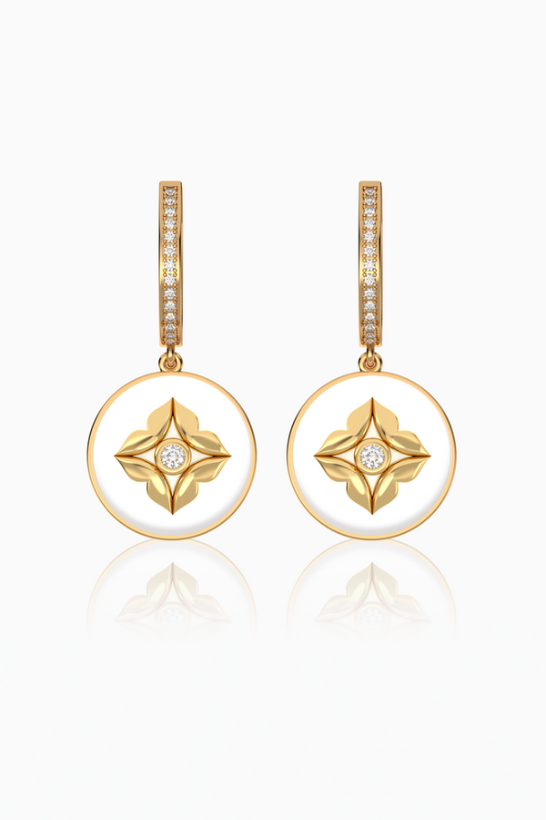 Stella Dome Diamond Drop Earring with White Agate