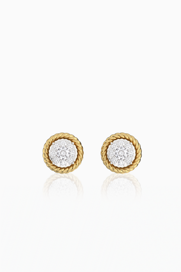 Maya Rope Round Illusion Full Diamond Stud Earrings