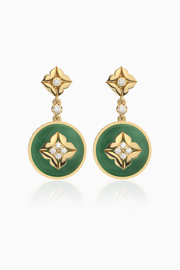 Stella Dome Diamond Drop Earrings with Green Aventurine