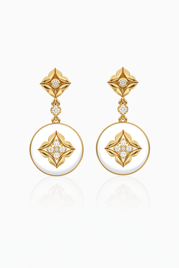 Stella Dome Diamond Drop Earrings with White Agate