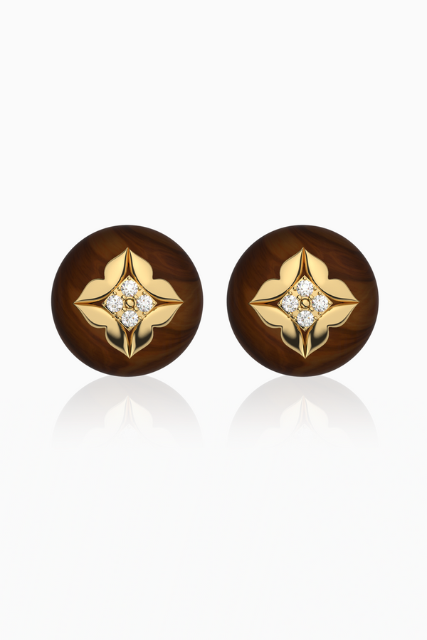 Stella Dome Diamond Stud Earrings with Tiger Eye