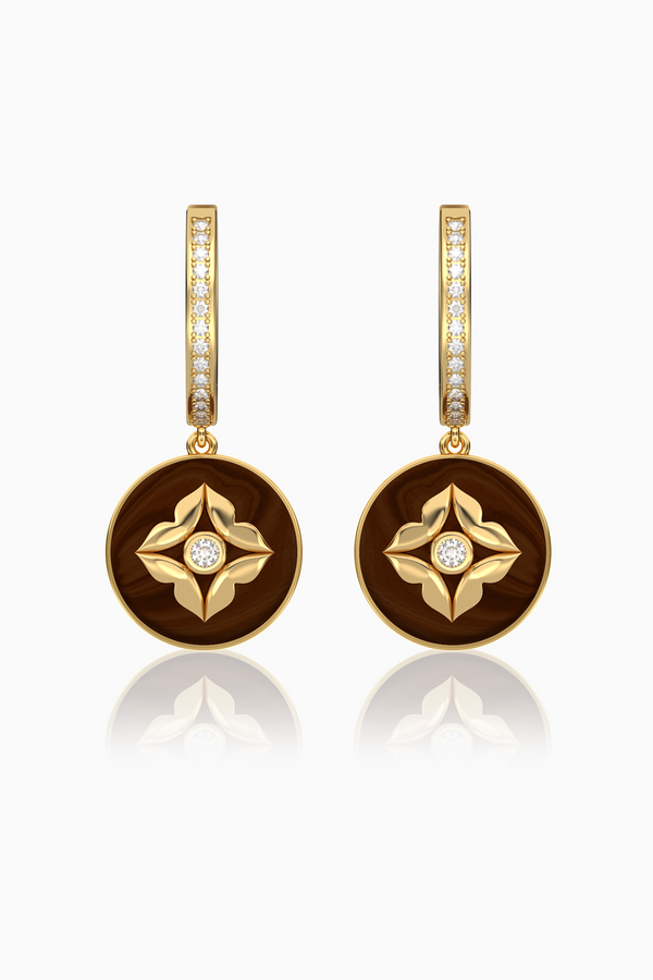 Stella Dome Diamond Drop Earring with Tiger Eye